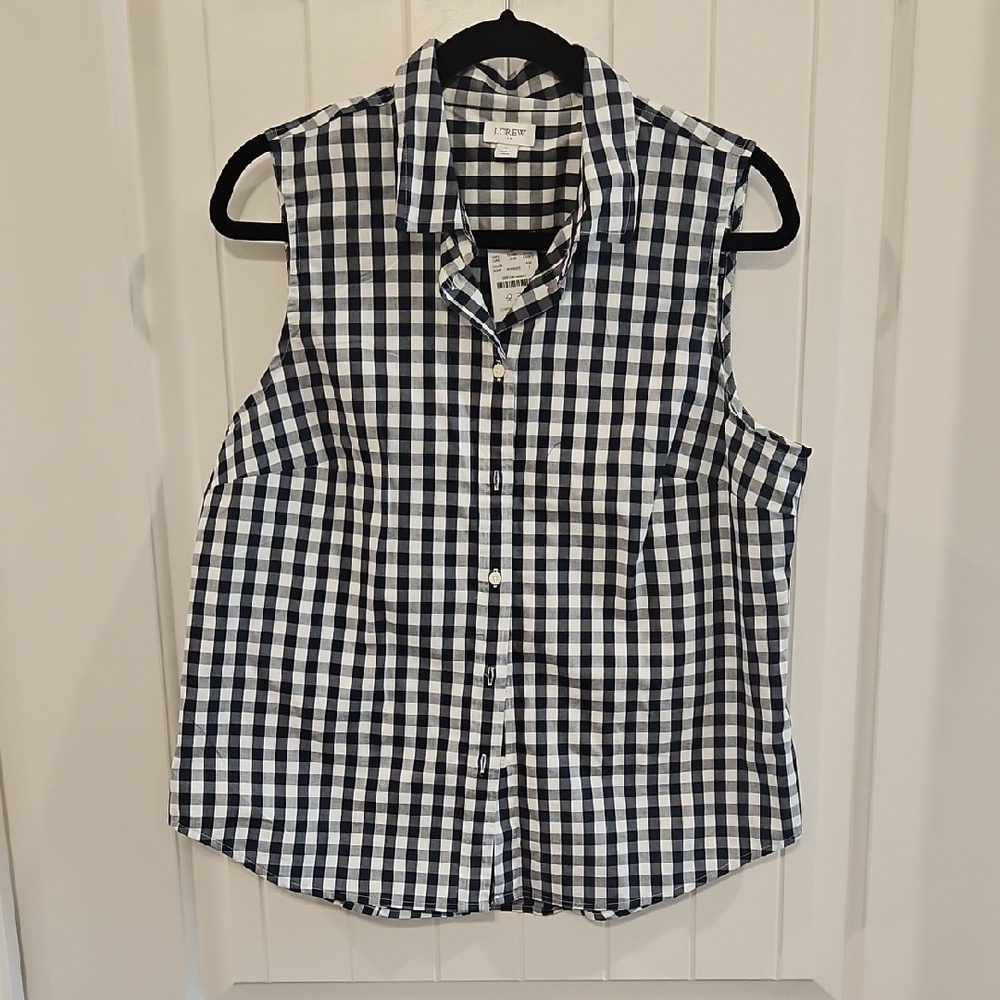 J Crew Factory Navy and White Checkered Sleeveless Top